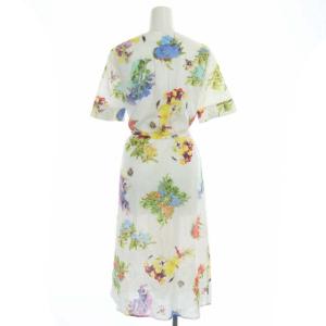 Grace Class ボタニカルロングガウンワンピース シャツワンピース ロング 半袖 前開き 花柄 シアー リボンベルト付き 36 ホワイト マルチカラー