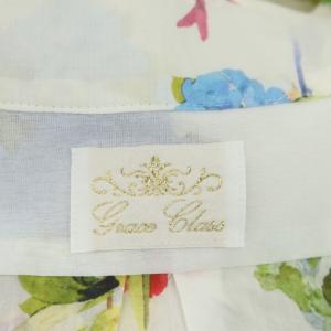 Grace Class ボタニカルロングガウンワンピース シャツワンピース ロング 半袖 前開き 花柄 シアー リボンベルト付き 36 ホワイト マルチカラー