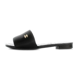 CHANEL SATIN MULES ココマーク ミュール サンダル サテン 39 25.5cm ブラック