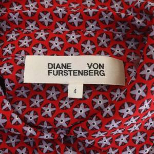 DIANE von FURSTENBERG ワンピース シャツワンピース ロング 長袖 前開き 総柄 キャミソール付き リボンベルト付き 4 赤 レッド グレー 黒