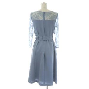 GRACE CONTINENTAL ビジューベルトワンピース ひざ丈 レース 七分袖 切替 36 ライトブルー
