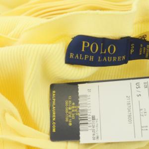 POLO RALPH LAUREN リブワンピース 半袖 プリーツ 切替 ロング レースアップリボン イエロー