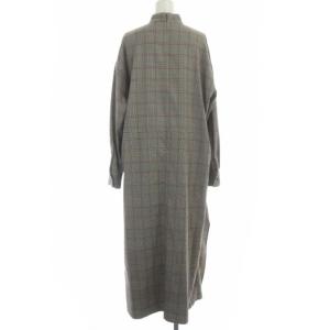 CLANE グレンチェック ロングワンピース 長袖 フリル 2 グレー ボルドー ブラック