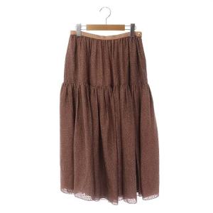 21SS シルクカットジャカードスカート ティアード ギャザー ロング 36 ブラウン