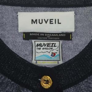 MUVEIL ニット カーディガン 長袖 金ボタン 刺繍 ヨット カモメ 36 紺 ネイビー