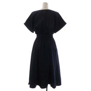 DRESSTERIOR 半袖 フレア ワンピース ロング ギャザー 38 紺 ネイビー