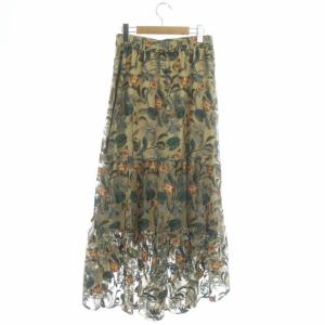 GRACE CONTINENTAL 21SS ボタニカルチュール刺繍スカート フレア ロング フィッシュテール 38 マルチカラー