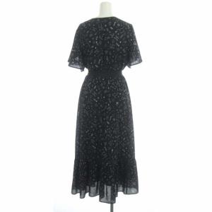 Diagram 21SS ワンピース 半袖 フレア ロング スターモチーフプリント カシュクール ベルトリボン 38 黒 ブラック