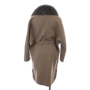 BARNEYS NEW YORK ファー付き ウール ベルテッド コート フォックスファー 36 モカ グレー