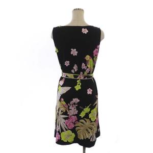 LEONARD SPORT バード×フラワー柄 ノースリーブワンピース ひざ丈 40 マルチカラー