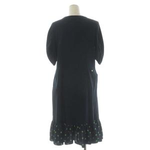 MUVEIL ドットプリントコンビワンピース 五分袖 ミモレ丈 フレア プルオーバー 36 紺 緑 ネイビー グリーン