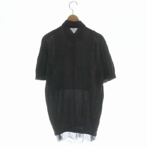 sacai 異素材切替 襟付き カットソー 切替 シルク チュール 五分袖 2 チャコールグレー 黒 ブラック