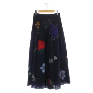 AMANDA CIRCULAR SKIRT 花柄 ロング フレア M 紺