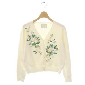 ニット カーディガン 長袖 ブーケモチーフ Vネック F ホワイト