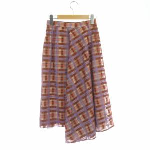 GRACE CONTINENTAL イレギュラーフレアスカート ミモレ丈 アシンメトリー チェック 刺繍 36 マルチカラー