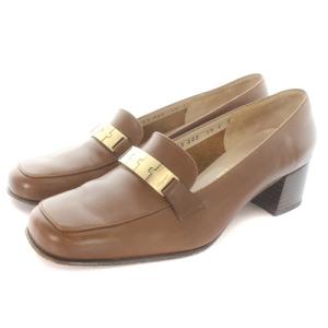 ローファー パンプス ローヒール バックル レザー 5.5 23cm 茶色 ブラウン