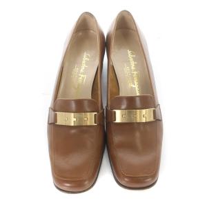 Salvatore Ferragamo ローファー パンプス ローヒール バックル レザー 5.5 23cm 茶色 ブラウン