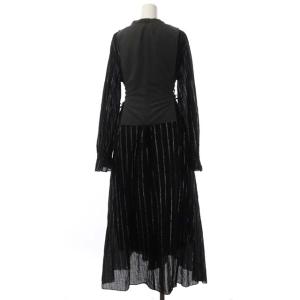 Ameri VINTAGE WASHI LAYERED DRESS ワンピース 長袖 フレア ロング ストライプ サイドレースアップ M グレー ブラック