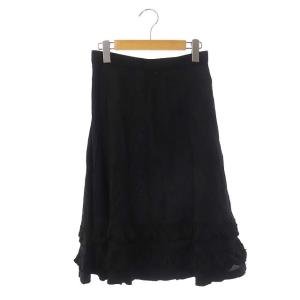 AD2003 フリル フレアスカート ロング ミモレ丈 S ブラック