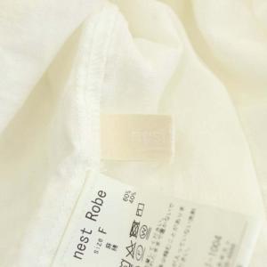 nest Robe 21SS UpcycleLino リネンコットンブザムワンピース 長袖 ワイド ロング バックギャザー リボン F 白 ホワイト