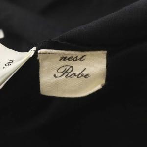 nest Robe リネン Yネック ワンピース シャツワンピース フレア タック ロング 長袖 F ブラック