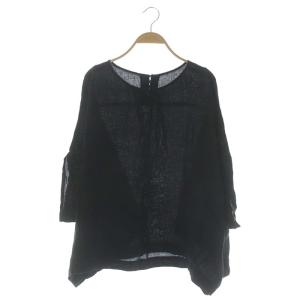 リネン2WAYプルオーバー カットソー ドルマン 五分袖 F 黒 ブラック