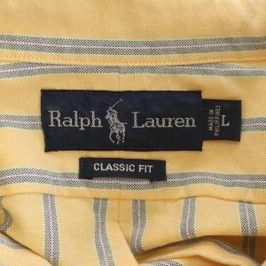 RALPH LAUREN ストライプ 長袖 ボタンダウンシャツ コットン L イエロー ブルー グリーン