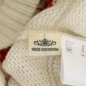 GRACE CONTINENTAL 19AW ニット セーター 長袖 プルオーバー トップス 刺繍 フリンジ スパンコール ラウンドネック 36 ホワイト