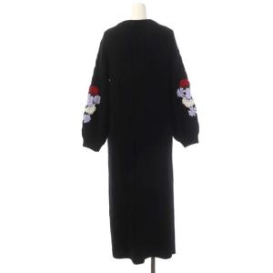 GRACE CONTINENTAL 20AW 刺繍ケーブルニットワンピース ロング タイト 長袖 レースアップ 36 ブラック マルチカラー