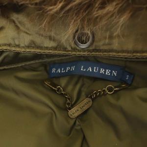 RALPH LAUREN ファー付ダウンベスト 前開き シルク混 ジップアップ スエード切替 S カーキ ブラウン