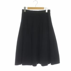 ウール ひざ丈フレアスカート ミモレ丈 2 ブラック