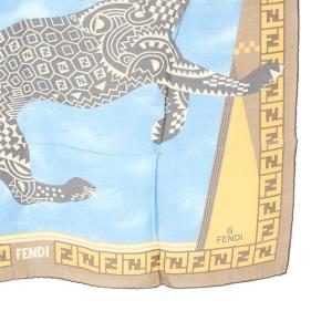 FENDI スカーフ 総柄 シルク 茶色 ブラウン 青 ブルー