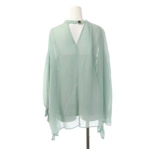 LANVIN en Bleu シースルーブラウス 長袖 ボリュームスリーブ シアー プルオーバー 38 ライトグリーン