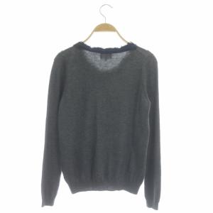 LANVIN en Bleu ニット カーディガン 長袖 リボン ビジュー装飾 クルーネック チュールフリル 38 グレー 紺 黒 ネイビー ブラック