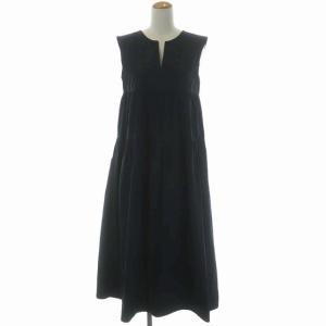 コットン Vネック ロングワンピース ノースリーブ 38 黒 ブラック