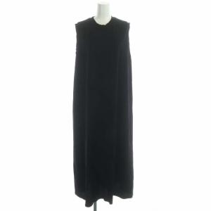 ワンピース ノースリーブ Aライン ロング クルーネック 36 黒 ブラック