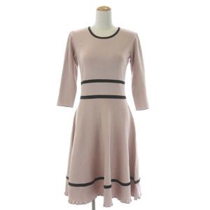 フレア ニット ワンピース ひざ丈 七分袖 40 ピンク