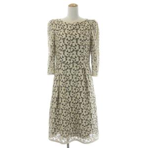 総レース ワンピース ひざ丈 七分袖 40 ベージュ