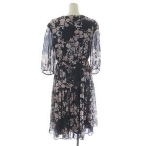 TO BE CHIC フラワープリント ワンピース ひざ丈 七分袖 花柄 40 ネイビー