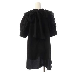 CELFORD 22SS スカラップフリルバックリボンブラウス チュニック アシンメトリー パフスリーブ 五分袖 ONE SIZE 黒 ブラック