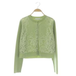 レースカーディガン ニット 長袖 切替 38 ミント ペールグリーン