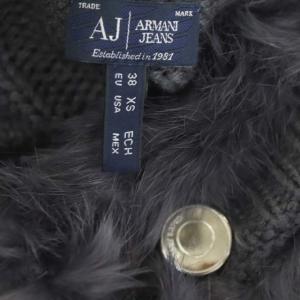 ARMANI JEANS ファーニットポンチョ プルオーバー フード 七分袖 ラビットファー グレー