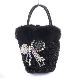 ワイヤーバッグ ファー リボン ブラック