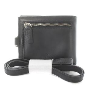 VALENTINO ネックストラップ付き VLTNロゴ 二つ折り財布 レザー 黒