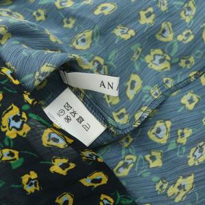 ANAYI 20SS スモールフラワープリントボウタイ ブラウス 長袖 38 紺 緑 グリーン ネイビー