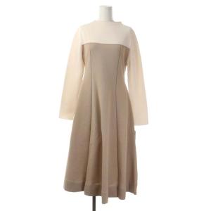 20AW ホールガーメントニットワンピース 長袖 ミモレ丈 フレア 36 ライトベージュ