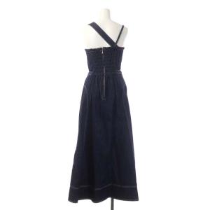 CASA FLINE フロントホックデニムロングワンピース ノースリーブ ロング フレア プリーツ切替  F 青