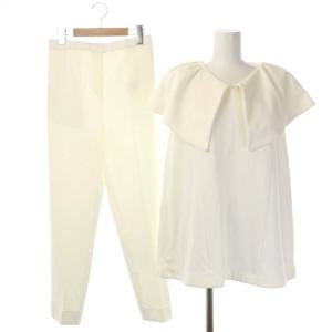 22SS ×美香 ビックカラーポンチセットアップ 上下 ブラウス 半袖 テーパードパンツ イージー 38 オフホワイト