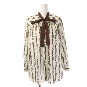 Grace Class 22SS コンビツイルプリントブラウス スカート セットアップ シャツ 前開き 長袖 ボウタイ ロング プリーツ 総柄 36