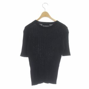 ebure ニット シアーコットンアセテート ワイドリブ カットソー 半袖 プルオーバー クルーネック 黒 ブラック